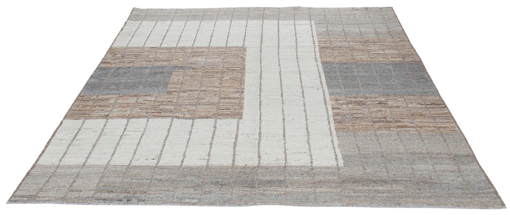 Moderner moderner geometrischer Farbblock-Teppich aus natürlicher Wolle (Handgeknüpft) im Angebot