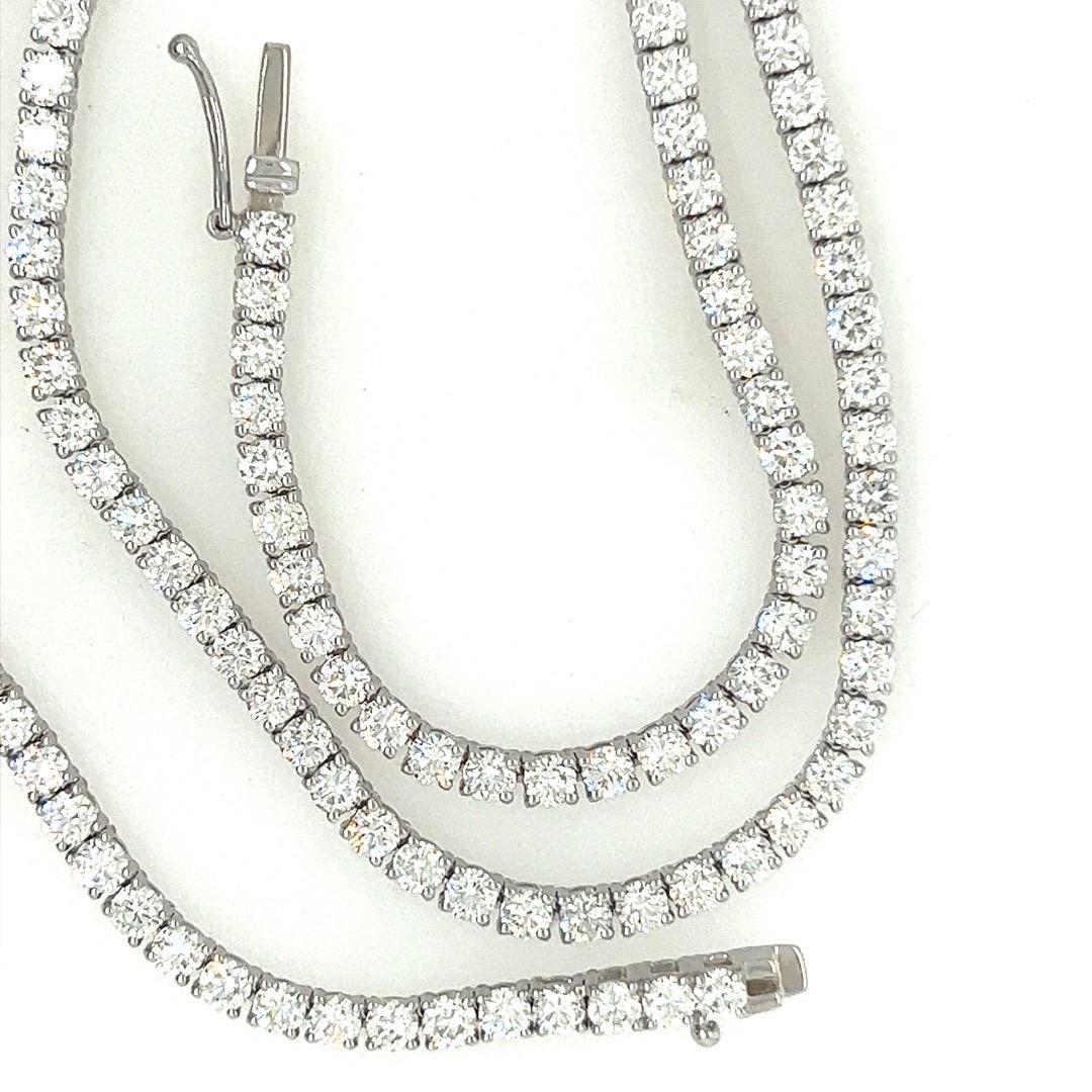 Round Cut Modern Gold 11.29 Carats Natural Round Brilliant G Color Diamond Tennis Necklace