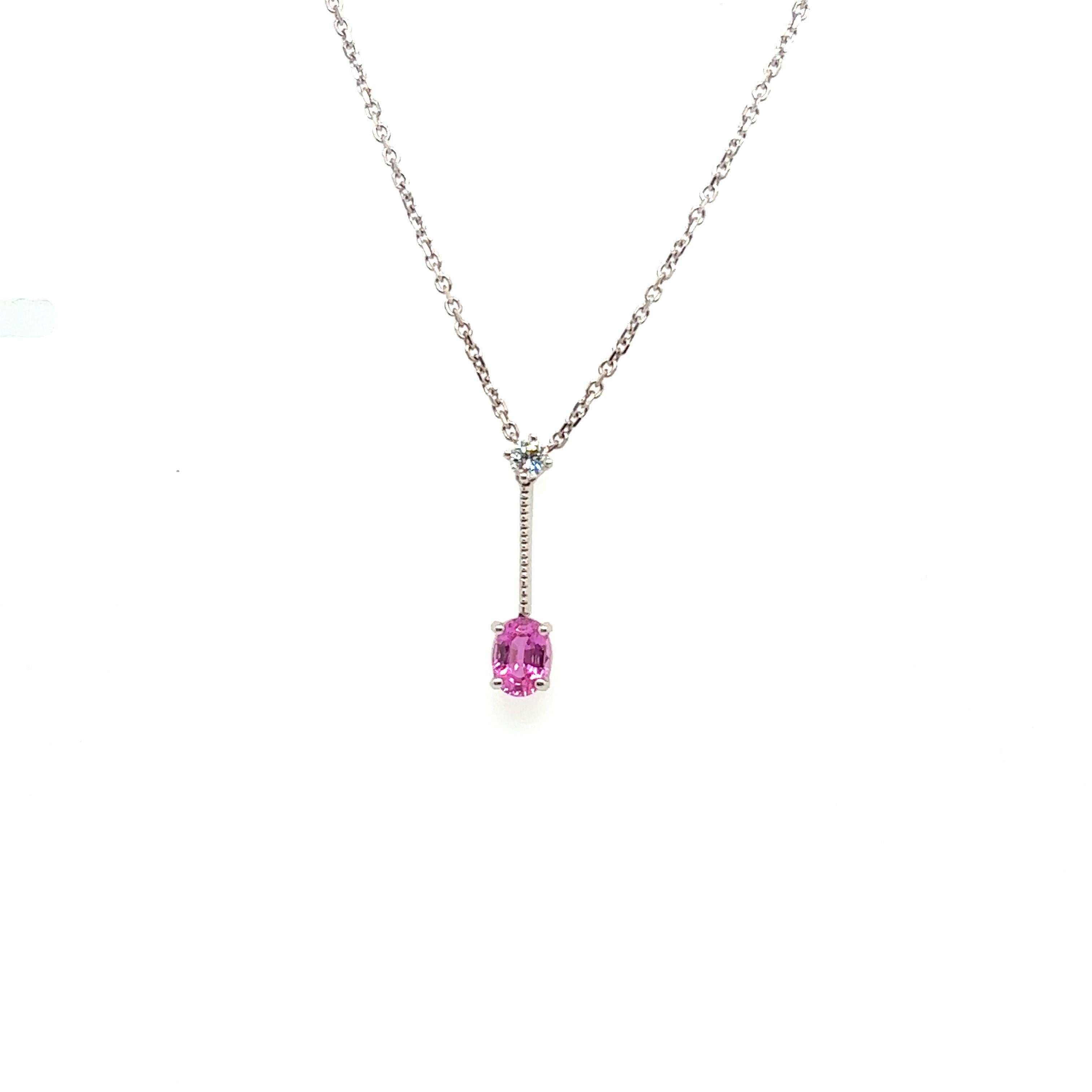 Oval Cut Modern Gold 1.15 Carat Natural Oval Pink Sapphire Gem Stone and Diamond Pendant For Sale