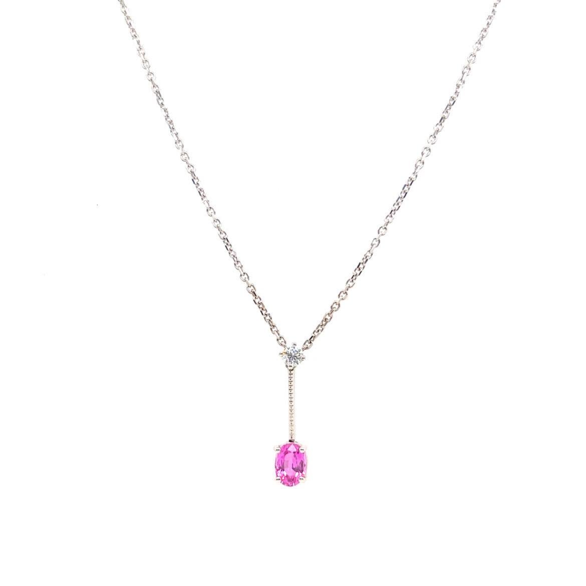 Modern Gold 1.15 Carat Natural Oval Pink Sapphire Gem Stone and Diamond Pendant In Good Condition For Sale In Los Angeles, CA