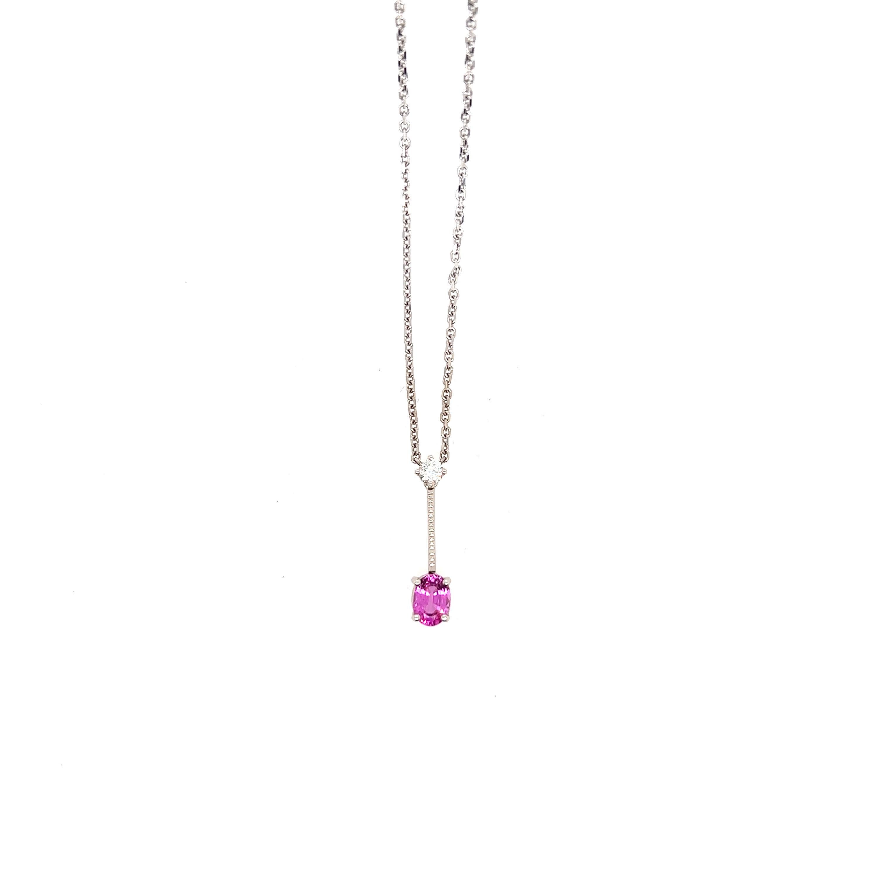 Women's Modern Gold 1.15 Carat Natural Oval Pink Sapphire Gem Stone and Diamond Pendant For Sale