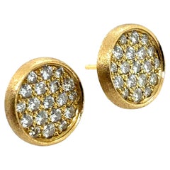 Orecchini tondi da mezzo pollice in oro moderno con diamante naturale incolore da 1,30 carati