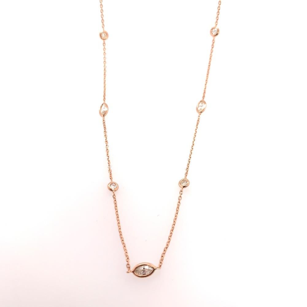 Women's or Men's Modern Gold 1.42 Carat Natural Marquise & Round Colorless Diamond, Yard Necklace