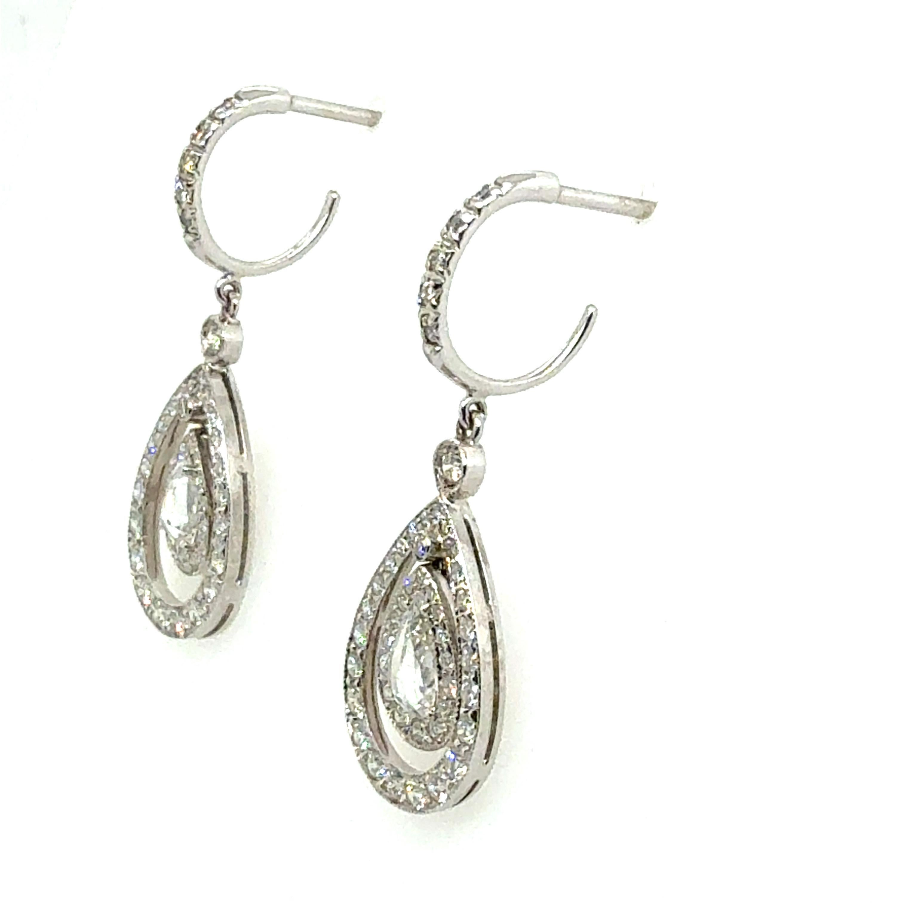 Pear Cut Modern Gold 1.5 Carat Natural Colorless Diamond Pear Rose Cut Drop Earrings For Sale