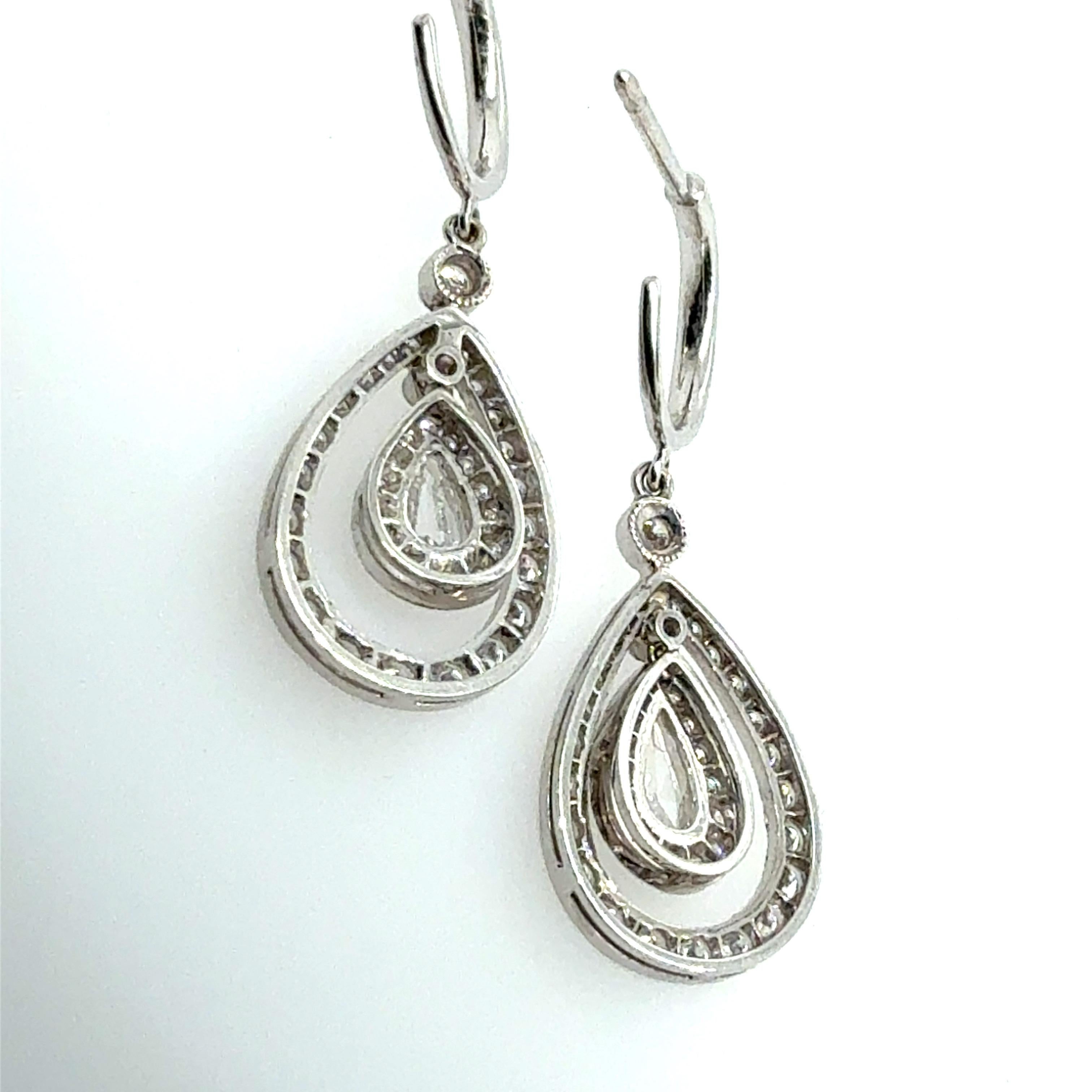 Modern Gold 1.5 Carat Natural Colorless Diamond Pear Rose Cut Drop Earrings In Good Condition For Sale In Los Angeles, CA