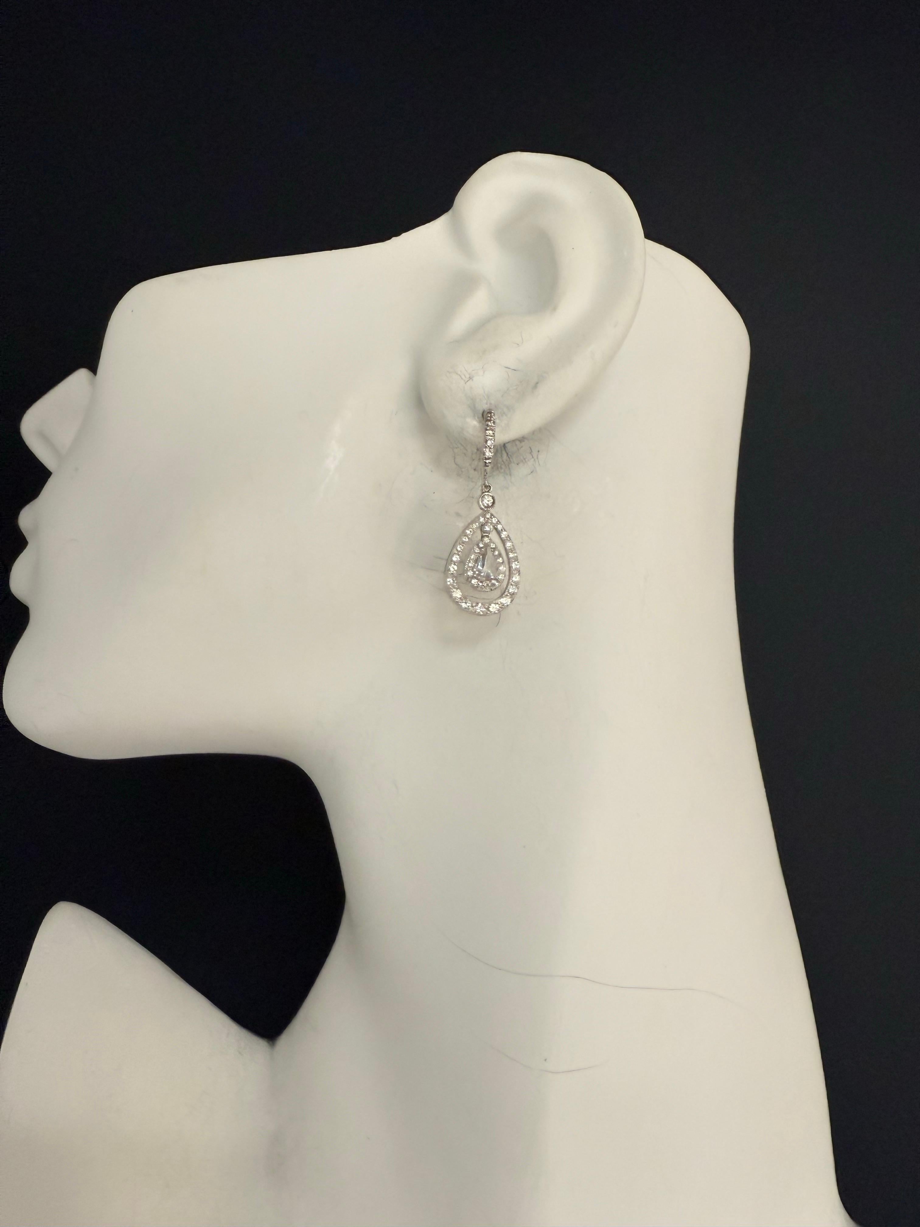 Modern Gold 1.5 Carat Natural Colorless Diamond Pear Rose Cut Drop Earrings For Sale 1