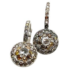 Modern Gold 1.50 Carat Natural Multi Color Rose Cut Diamond Drop Earrings