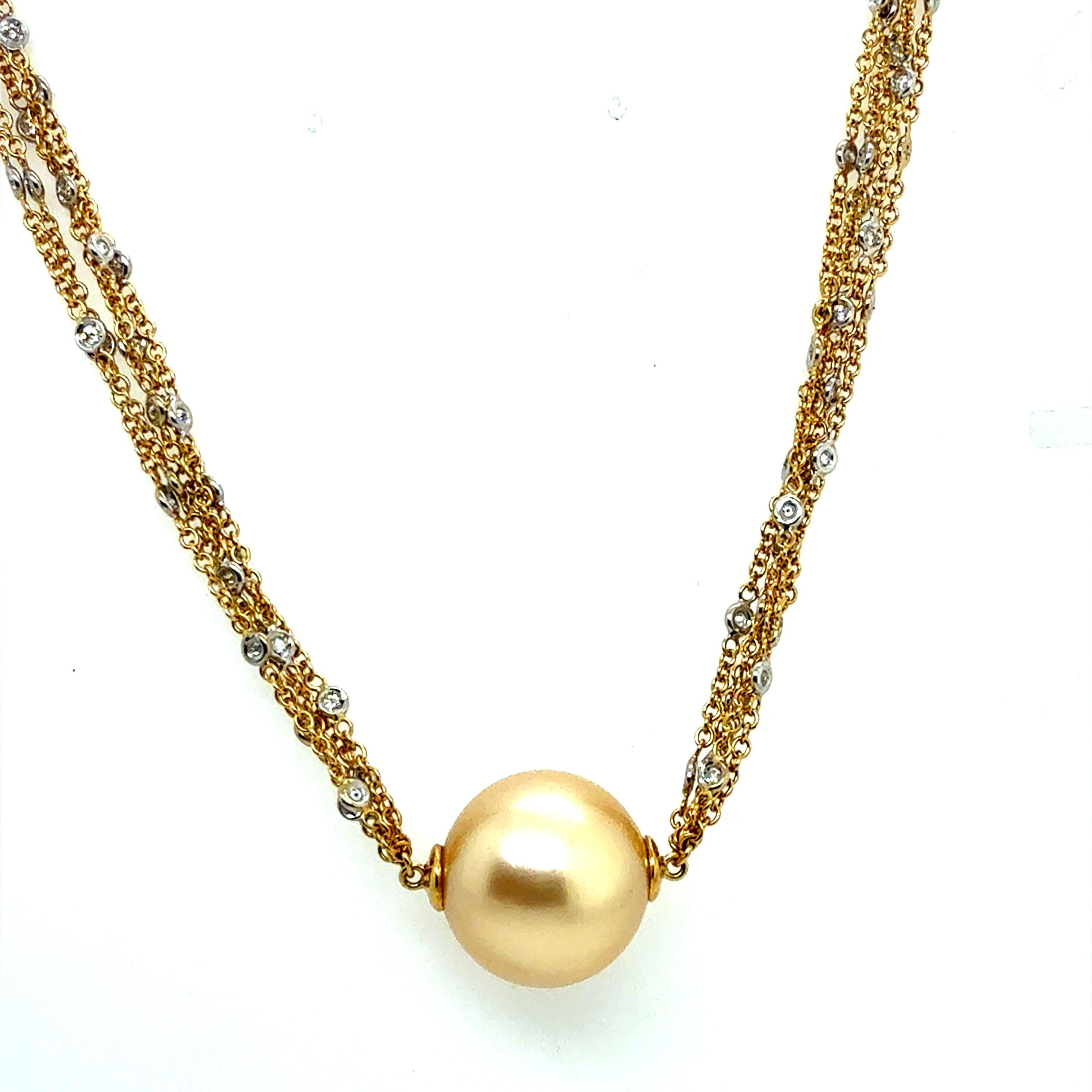Collar de Oro Moderno con Diamante de 1 ct y Perla Dorada del Mar del Sur de 15 mm by HERCO en Bueno estado para la venta en Los Angeles, CA