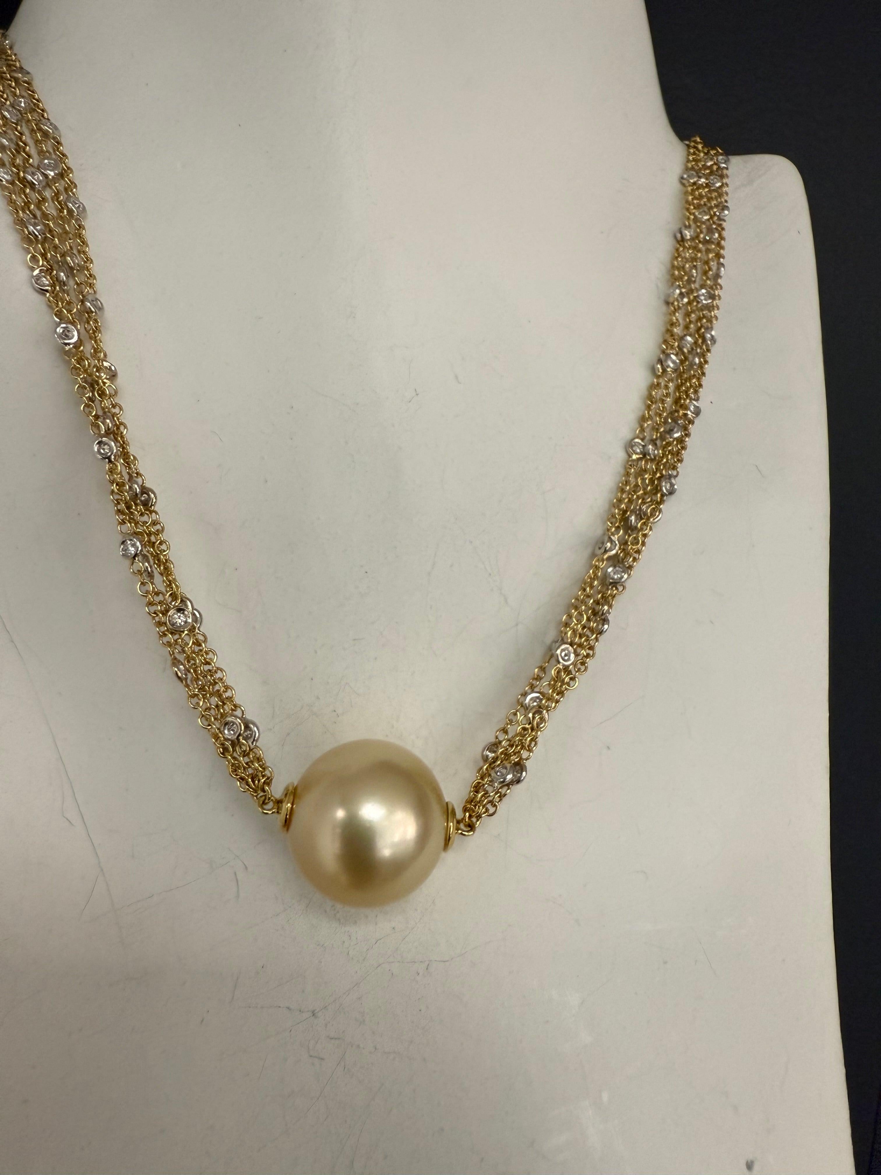De las mujeres Collar de Oro Moderno con Diamante de 1 ct y Perla Dorada del Mar del Sur de 15 mm by HERCO en venta