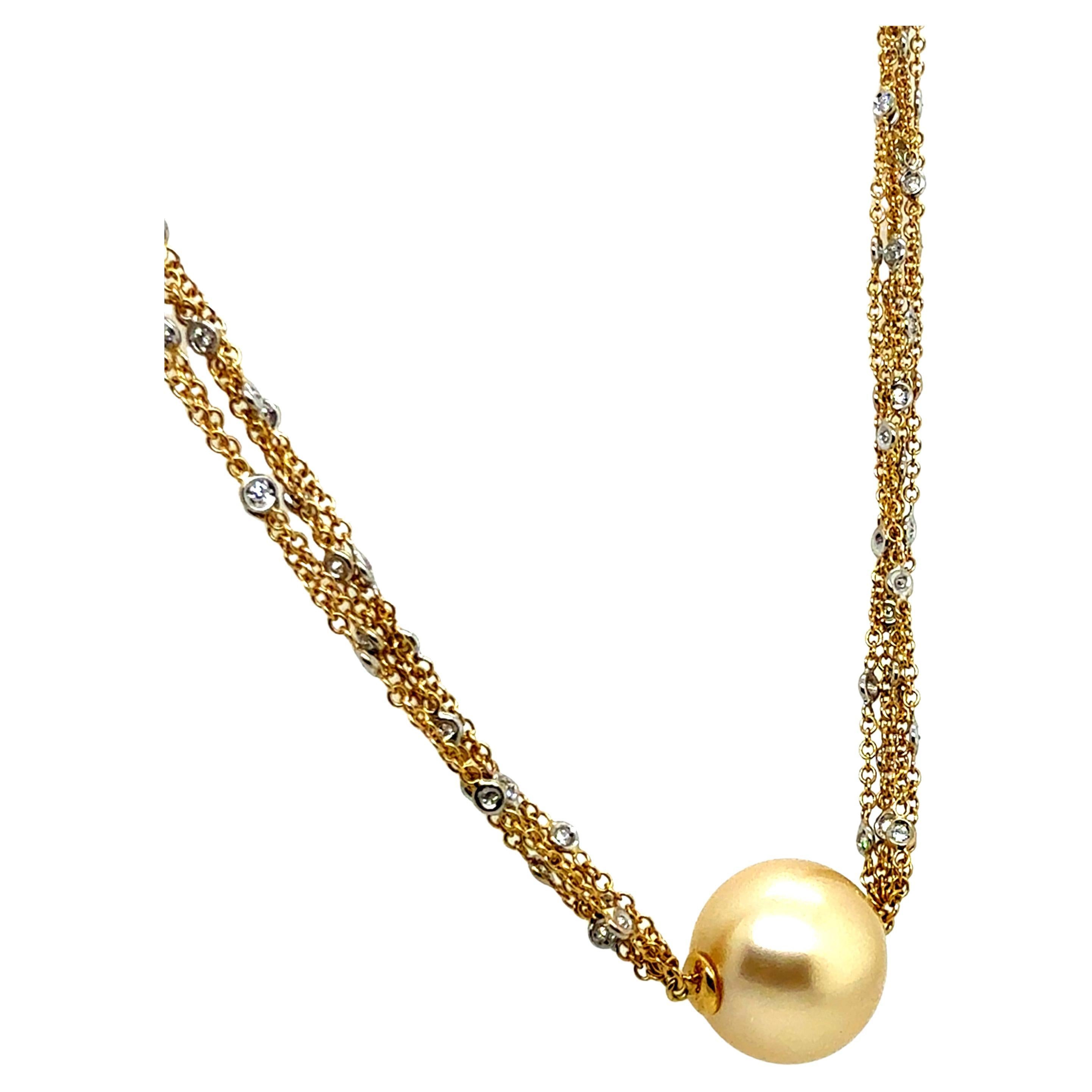 Collar de Oro Moderno con Diamante de 1 ct y Perla Dorada del Mar del Sur de 15 mm by HERCO en venta