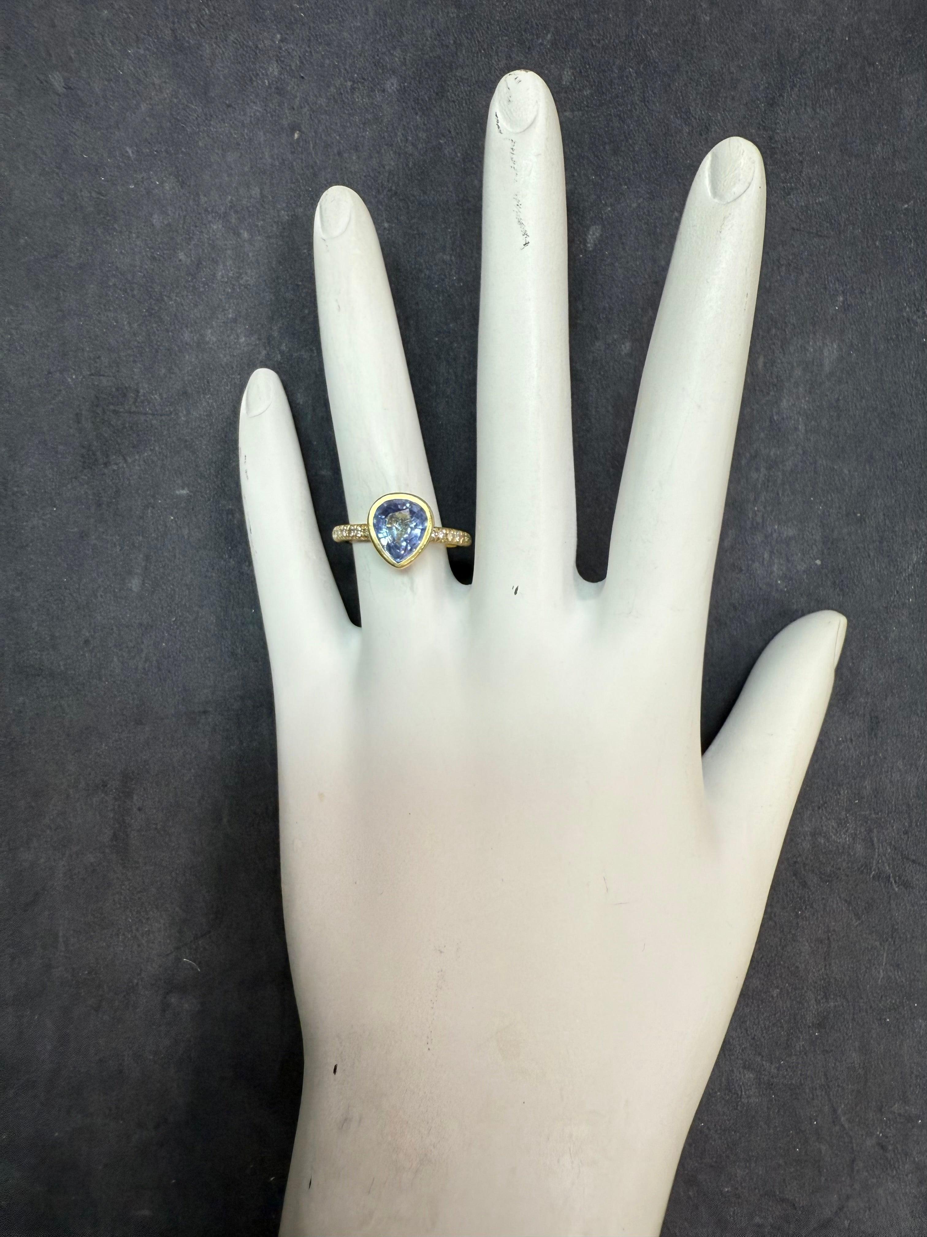 Pear Cut Modern Gold 2.12 Carat Pear Blue Sapphire & Natural Diamond Statement Ring For Sale