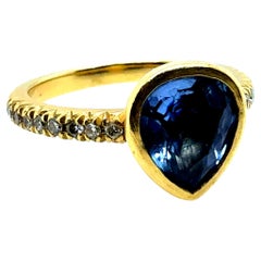 Modern Gold 2.12 Carat Pear Blue Sapphire & Natural Diamond Statement Ring