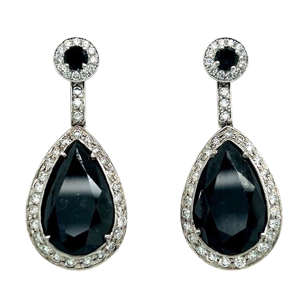 Boucles d'oreilles modernes en or 23 carats, diamants naturels incolores et noirs en forme de poire