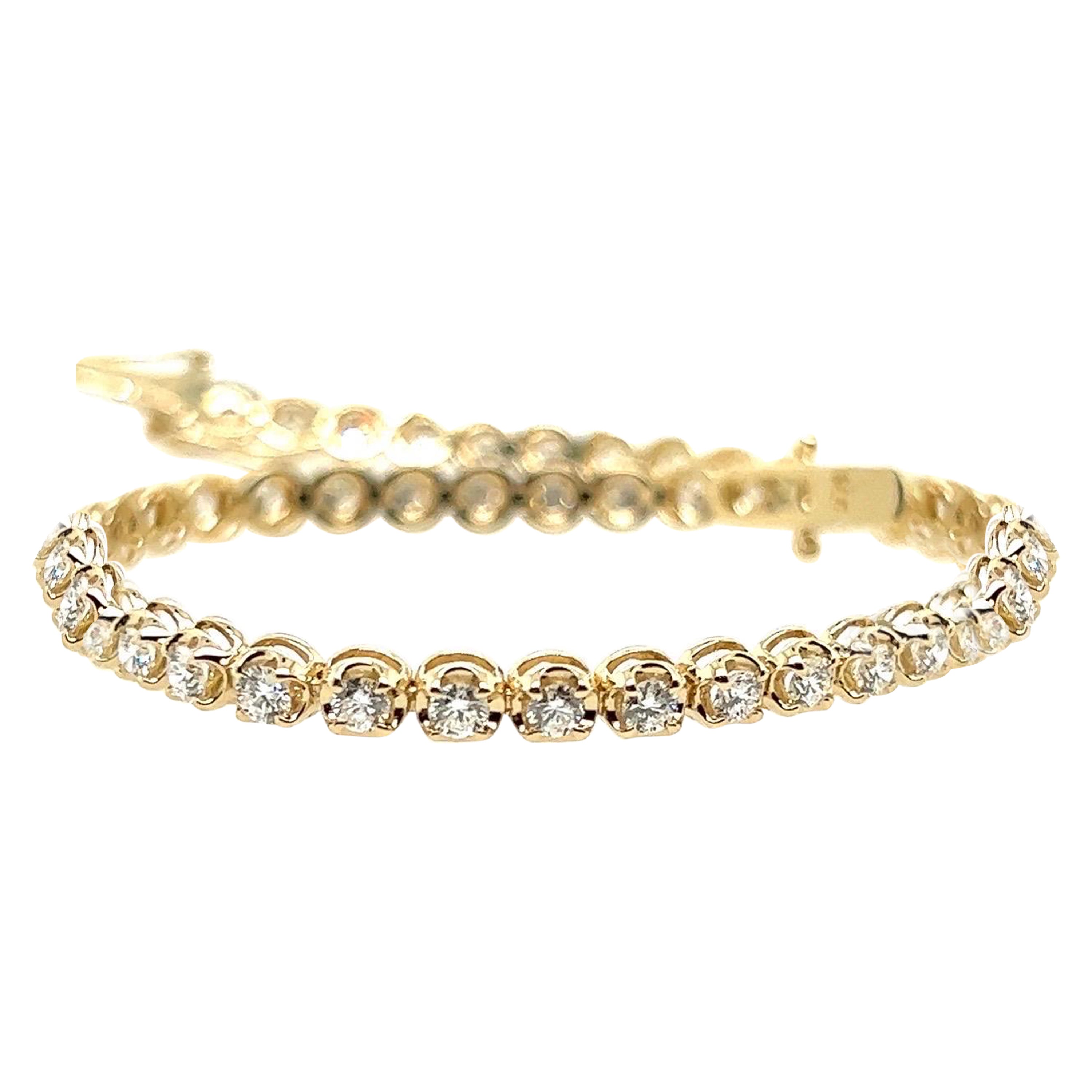 Bracelet tennis moderne en or avec diamants ronds brillants naturels incolores de 2,60 carats