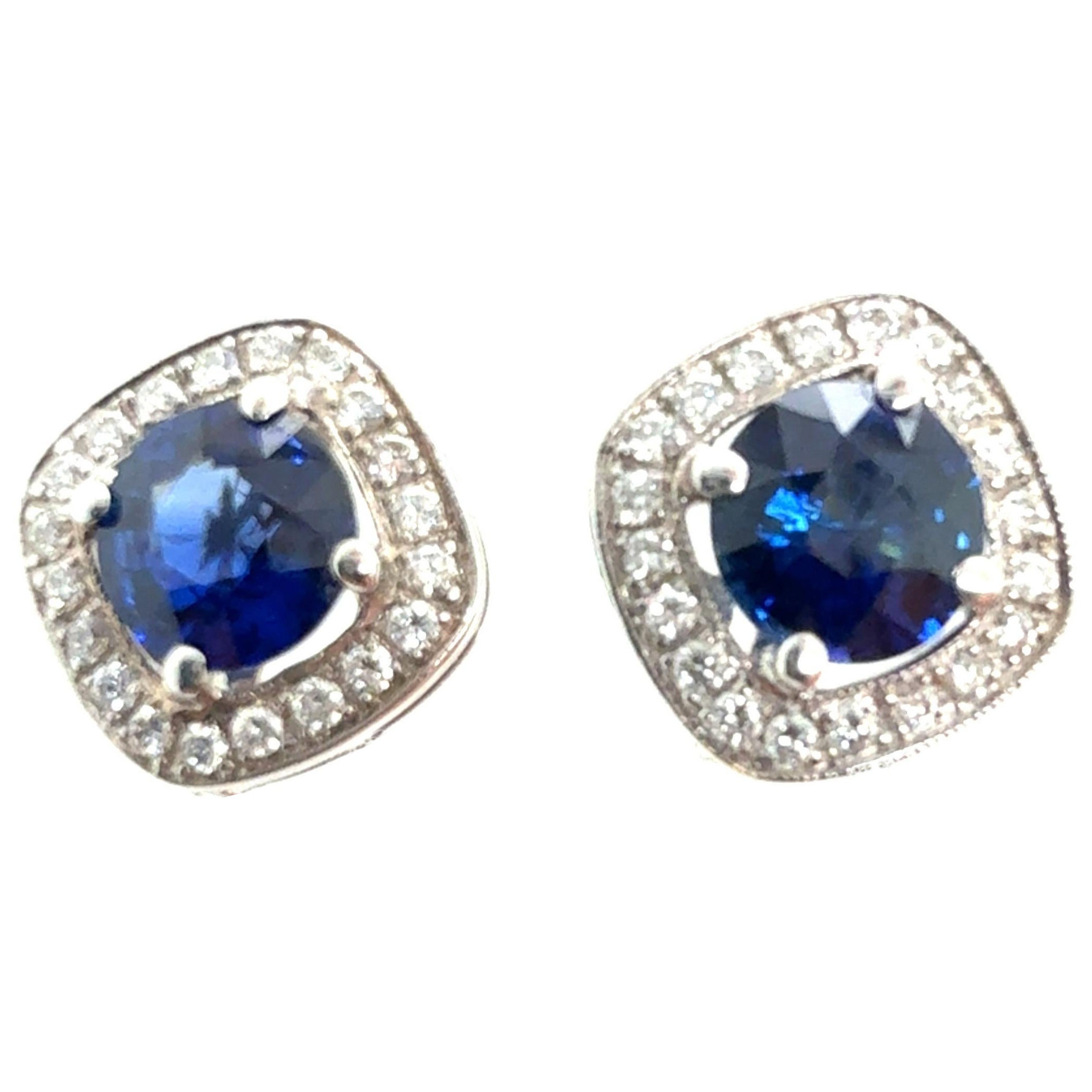 Modernes Gold 2,8 Karat Natürlicher Königlicher Blauer Saphir & Diamant Ohrstecker Halo Ohrringe