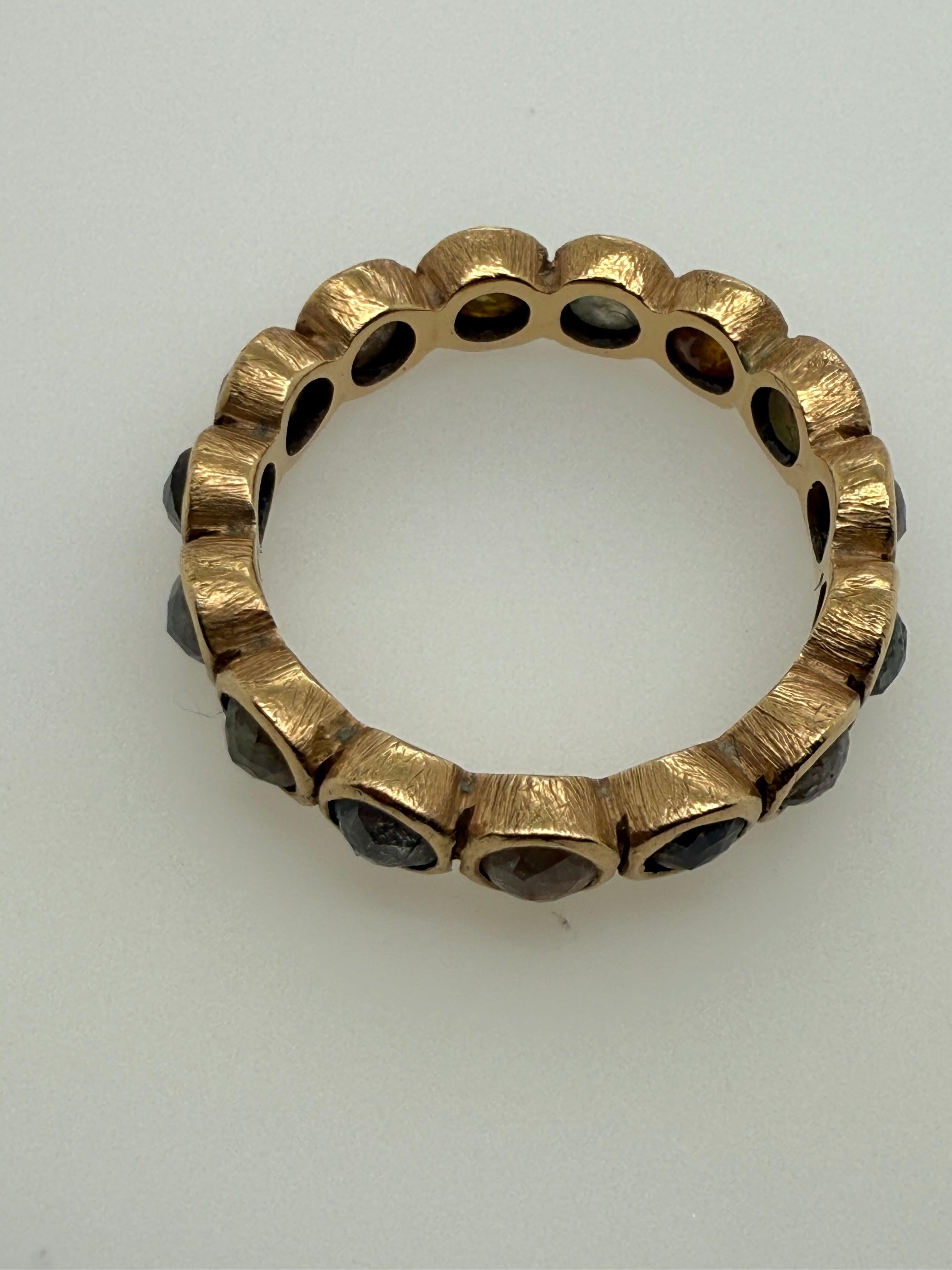 Modern Gold 3 Carat Natural Multicolor Rose Cut Diamond Eternity Band In Good Condition For Sale In Los Angeles, CA