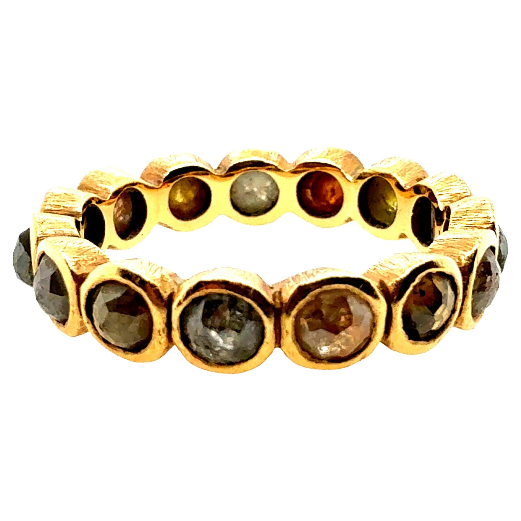 Modern Gold 3 Carat Natural Multicolor Rose Cut Diamond Eternity Band For Sale