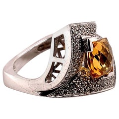 Modern Gold 3.50 Carat Natural Square Citrine 
Diamond Cocktail Ring Gem Stone