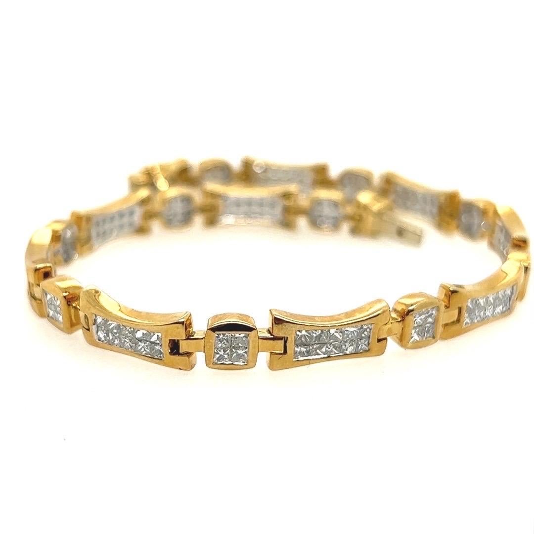 Modern Gold 3.6 Carat Natural Princess Cut Colorless Diamond Bracelet Circa 1990 6