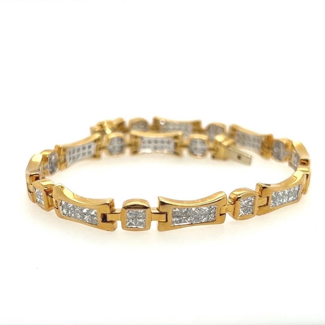 Modern Gold 3.6 Carat Natural Princess Cut Colorless Diamond Bracelet Circa 1990 7