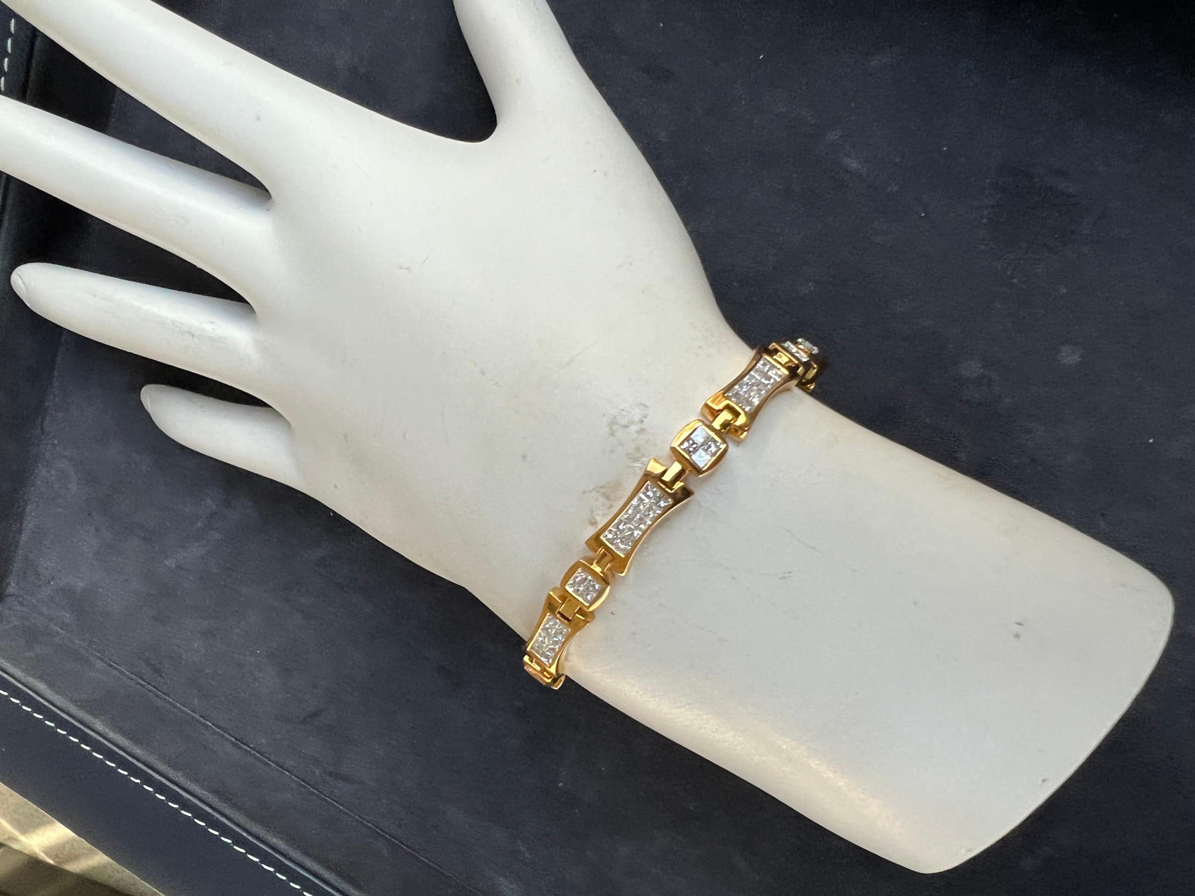 Modern Gold 3.6 Carat Natural Princess Cut Colorless Diamond Bracelet Circa 1990 1