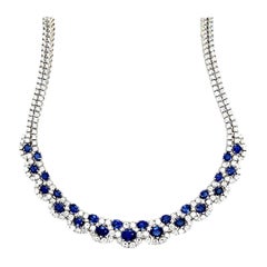 Modern Gold 37 Carat Natural Colorless Diamond & Blue Sapphire Italian Necklace