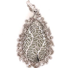 Modern Gold 40.34 CT Natural Hand Carved Green Amethyst Quartz & Diamond Pendant