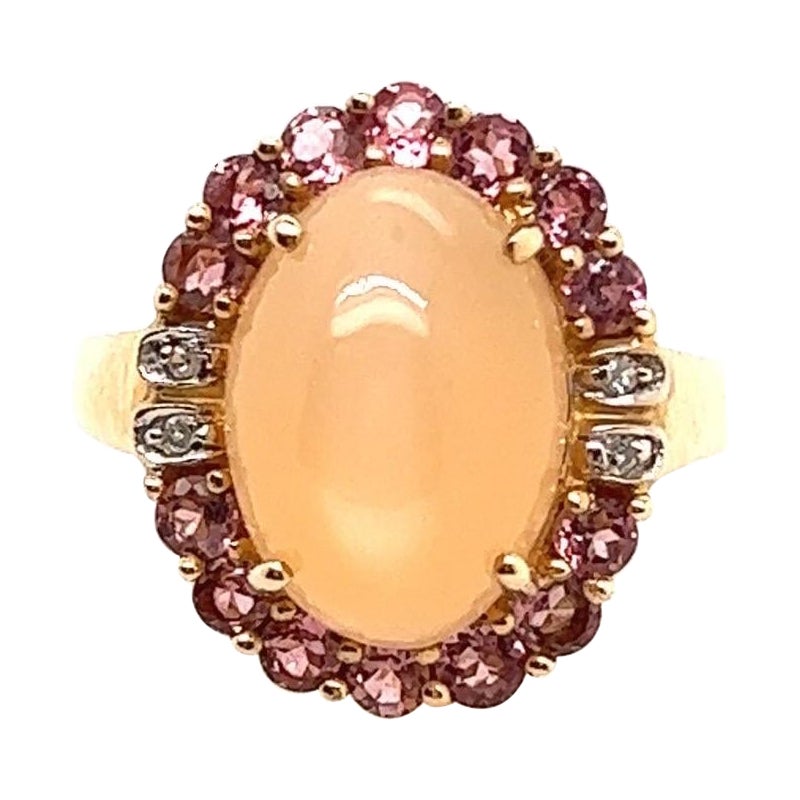 Anello da cocktail in oro moderno con pietra di luna e tormalina naturale da 5,53 carati
