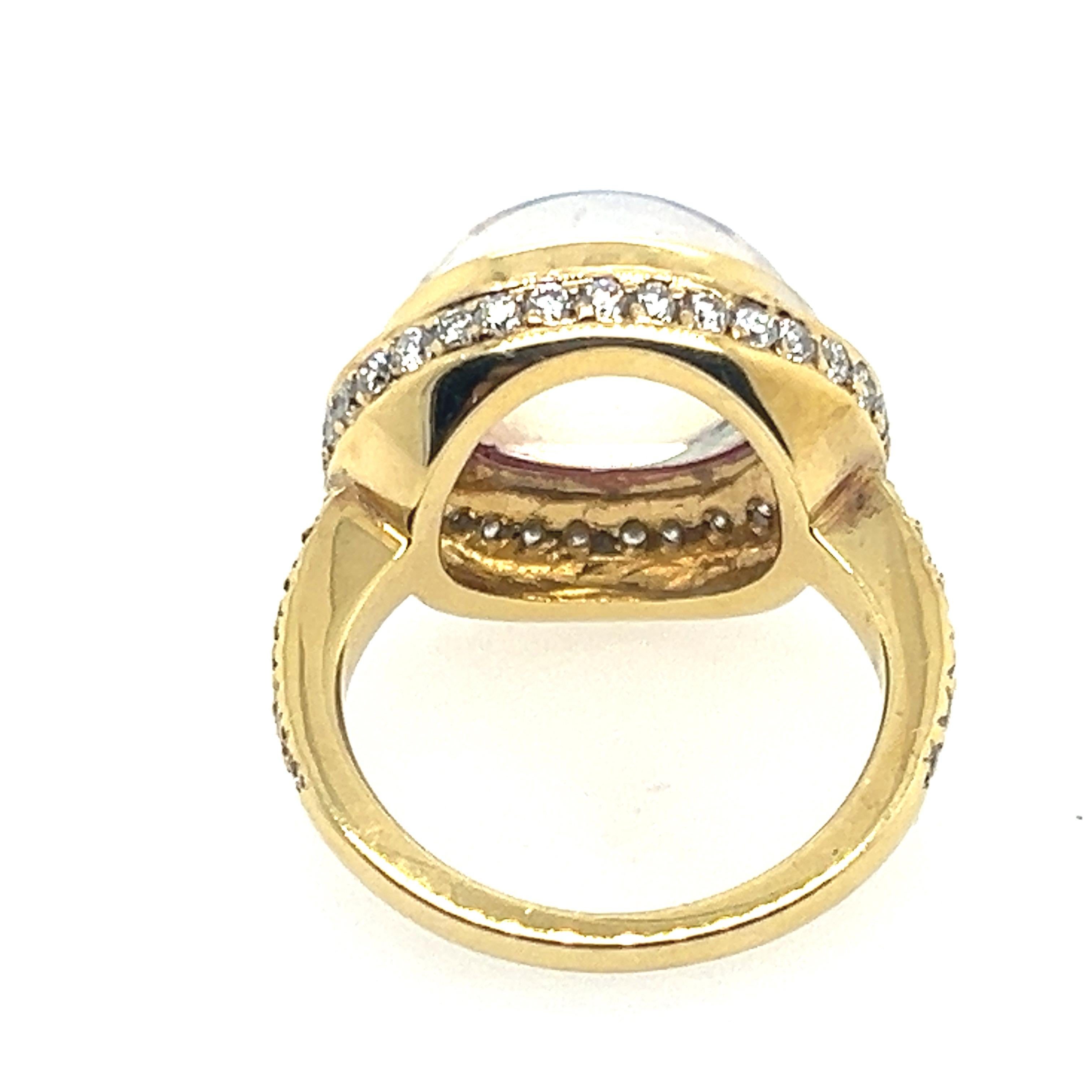 Moderner Cocktailring aus Gold 7,25 Karat natürlichem blauem Mondstein und farblosen Diamanten im Zustand „Gut“ im Angebot in Los Angeles, CA