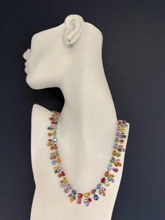 Modern Gold 78.53 Carat Natural Sapphire & Multicolor Gem Tutti Frutti Necklace
