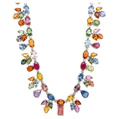Modern Gold 78.53 Carat Natural Sapphire & Multicolor Gem Tutti Frutti Necklace