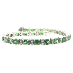 Bracciale da tennis in oro moderno da 9,31 carati con diamante rotondo naturale e tsavorite ovale