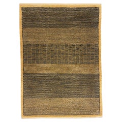 Modern Gold and Black Wool Persian Rug with Geometric Patterns, 2' x 3'