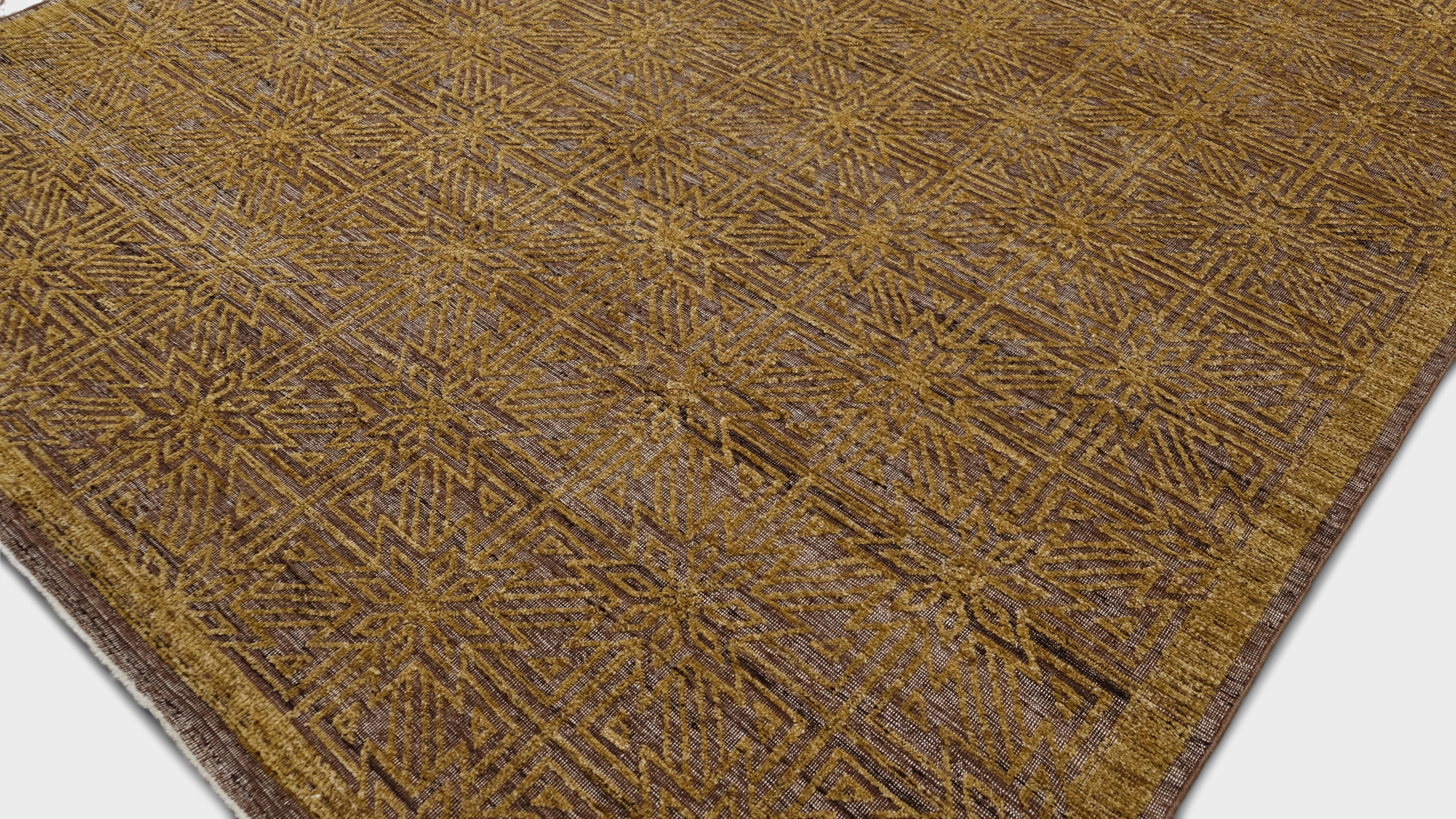 Modern Gold und Brown Starburst Gemusterter Wollteppich 9'5''x12'3'' (Afghanisch) im Angebot