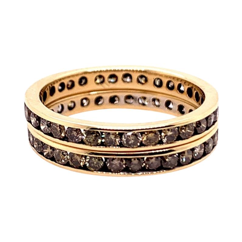 Modern Gold Band Pair 2.25 Carat Natural Champaign Diamond Engagement Ring Set