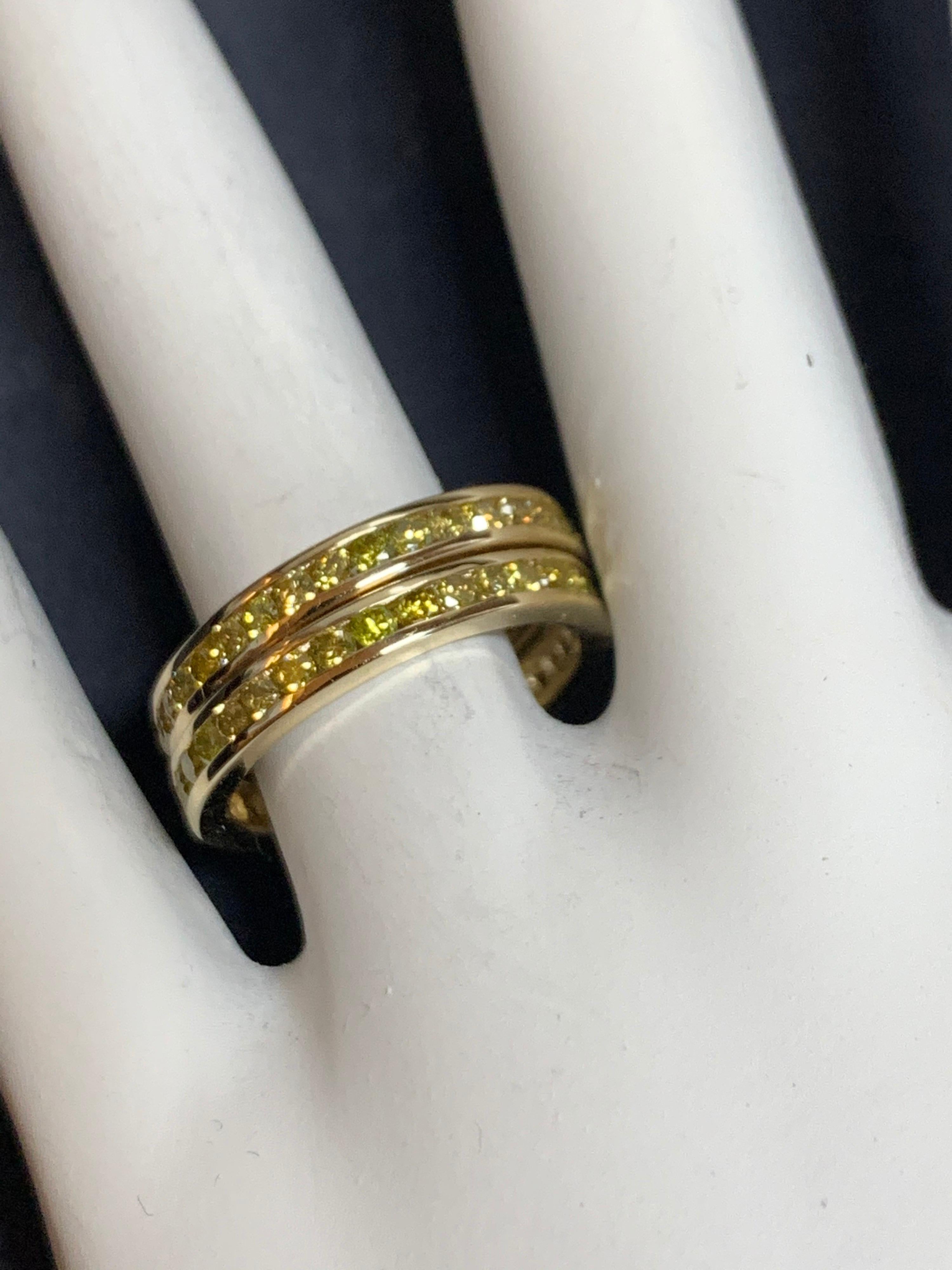 Women's Modern Gold Band Pair 3.40 Carat Natural Intense Yellow Diamond Engagement Ring For Sale