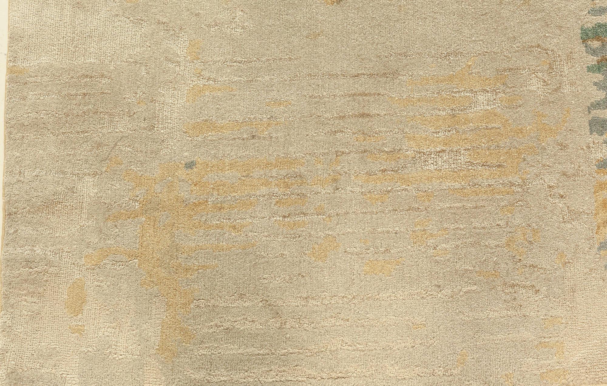 Moderner handgeknüpfter Woll-Seiden-Läufer in Gold, Blau und Grau von Doris Leslie Blau (Handgeknüpft) im Angebot