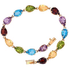 Modern Gold Bracelet Natural Pear Shape Multi-Color Quartz Gem Stone Estate