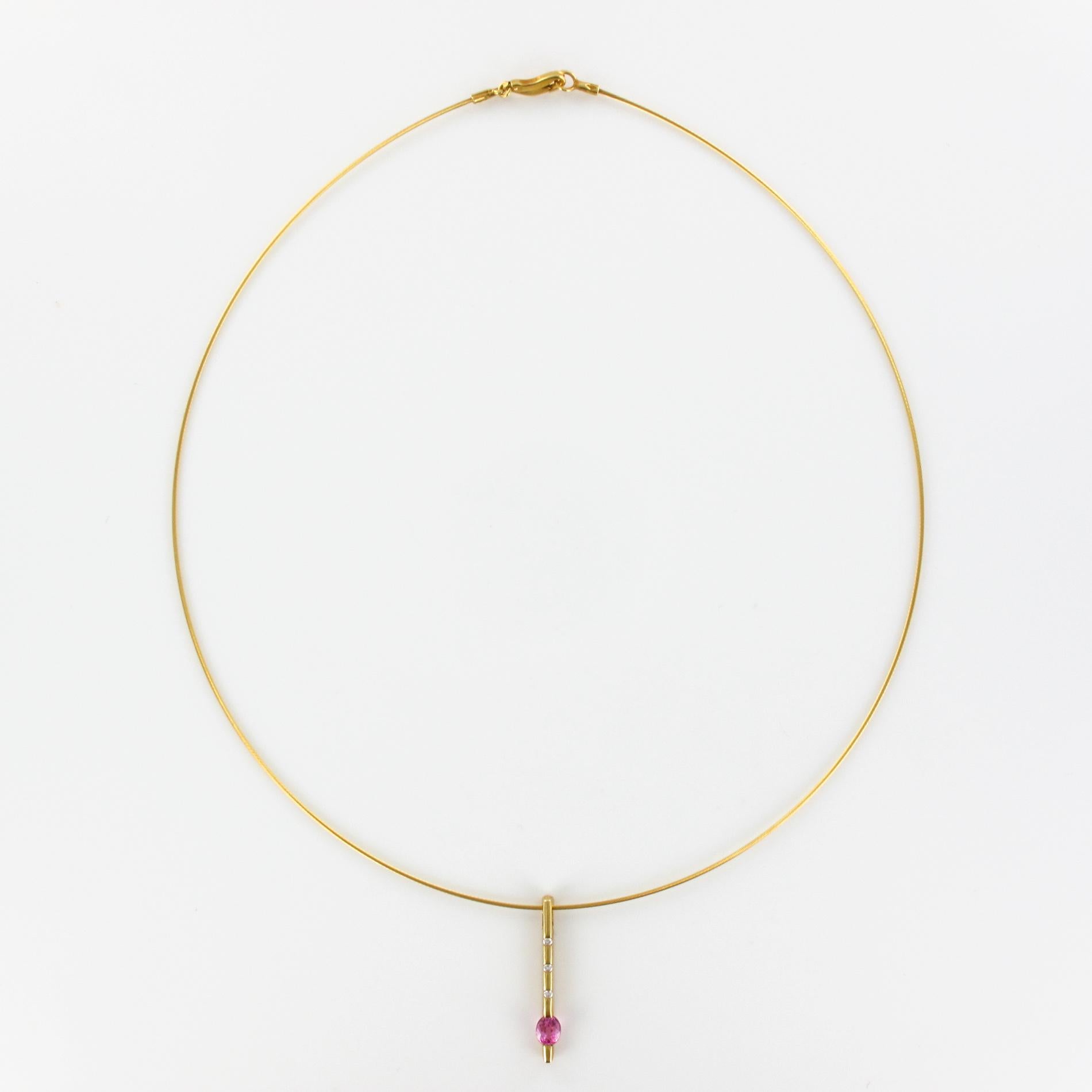 Modern Gold Cable Necklace Diamond Pink Sapphire Pendant 7