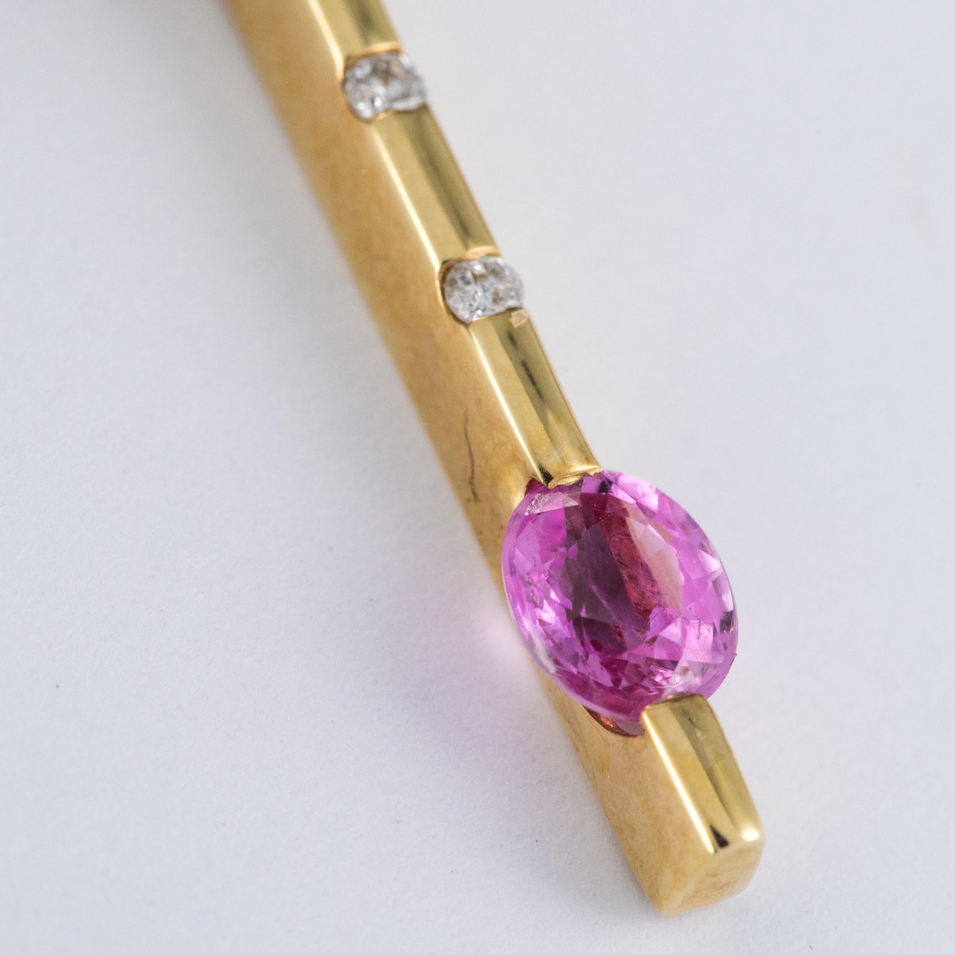 Modern Gold Cable Necklace Diamond Pink Sapphire Pendant 1