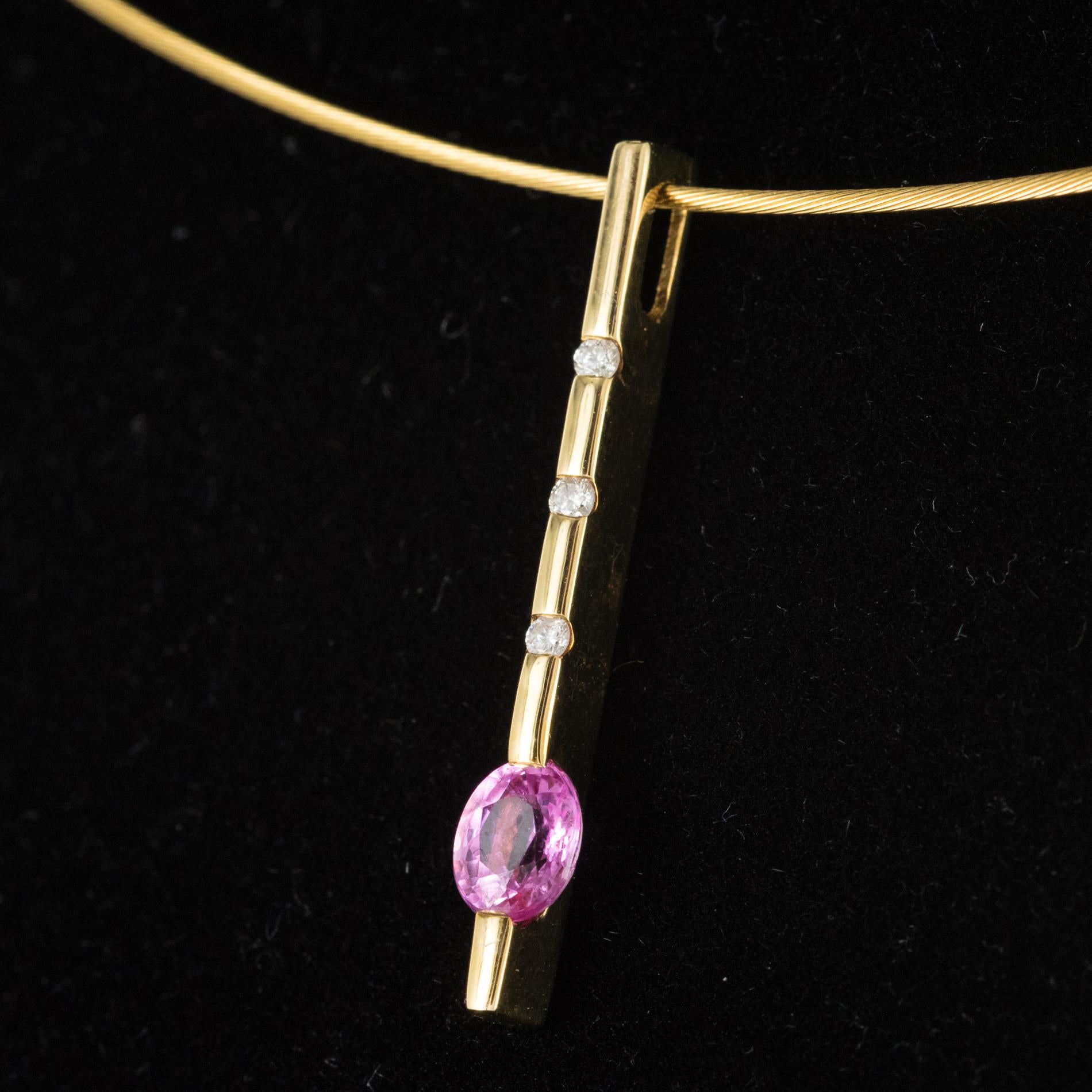 Modern Gold Cable Necklace Diamond Pink Sapphire Pendant 2