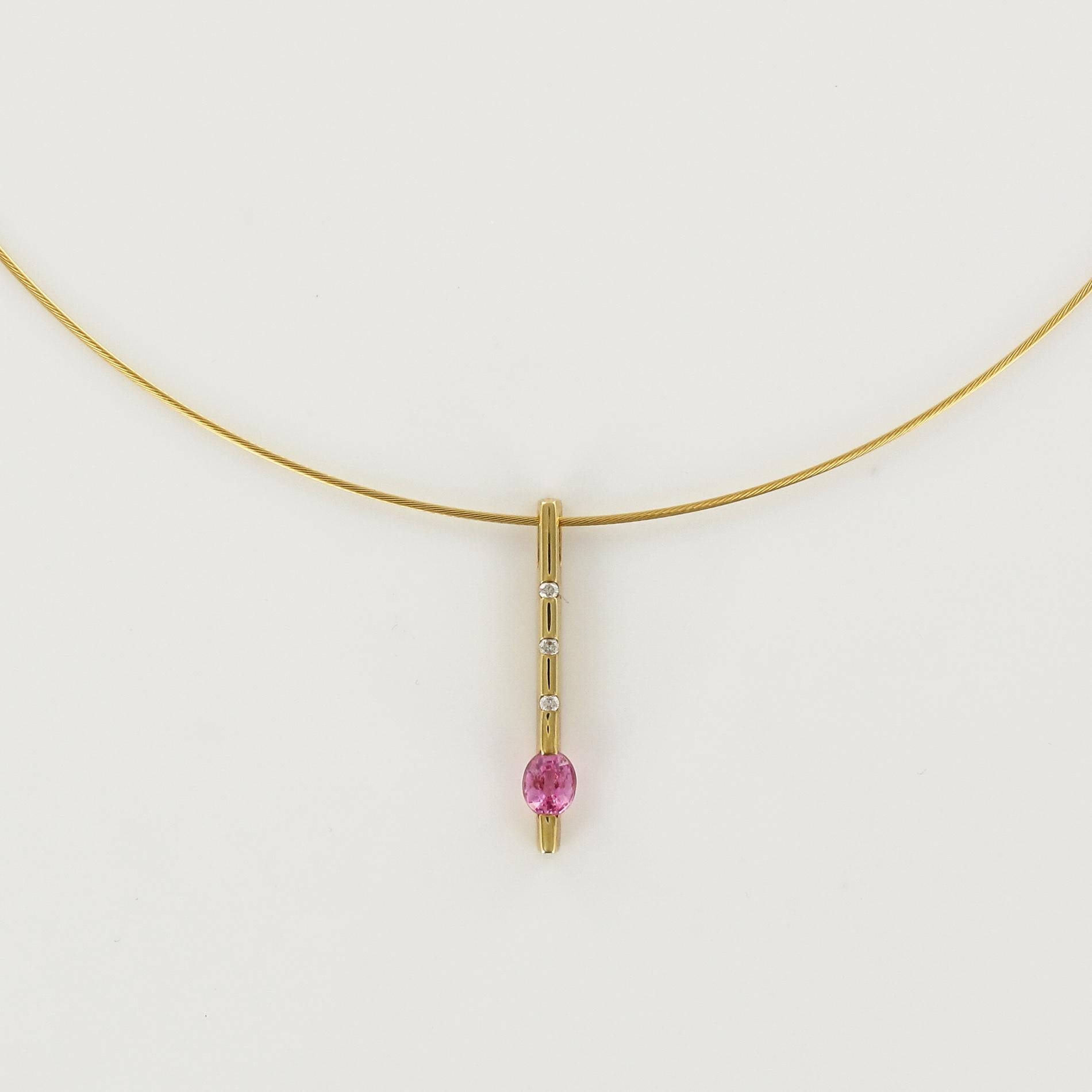 Modern Gold Cable Necklace Diamond Pink Sapphire Pendant 3