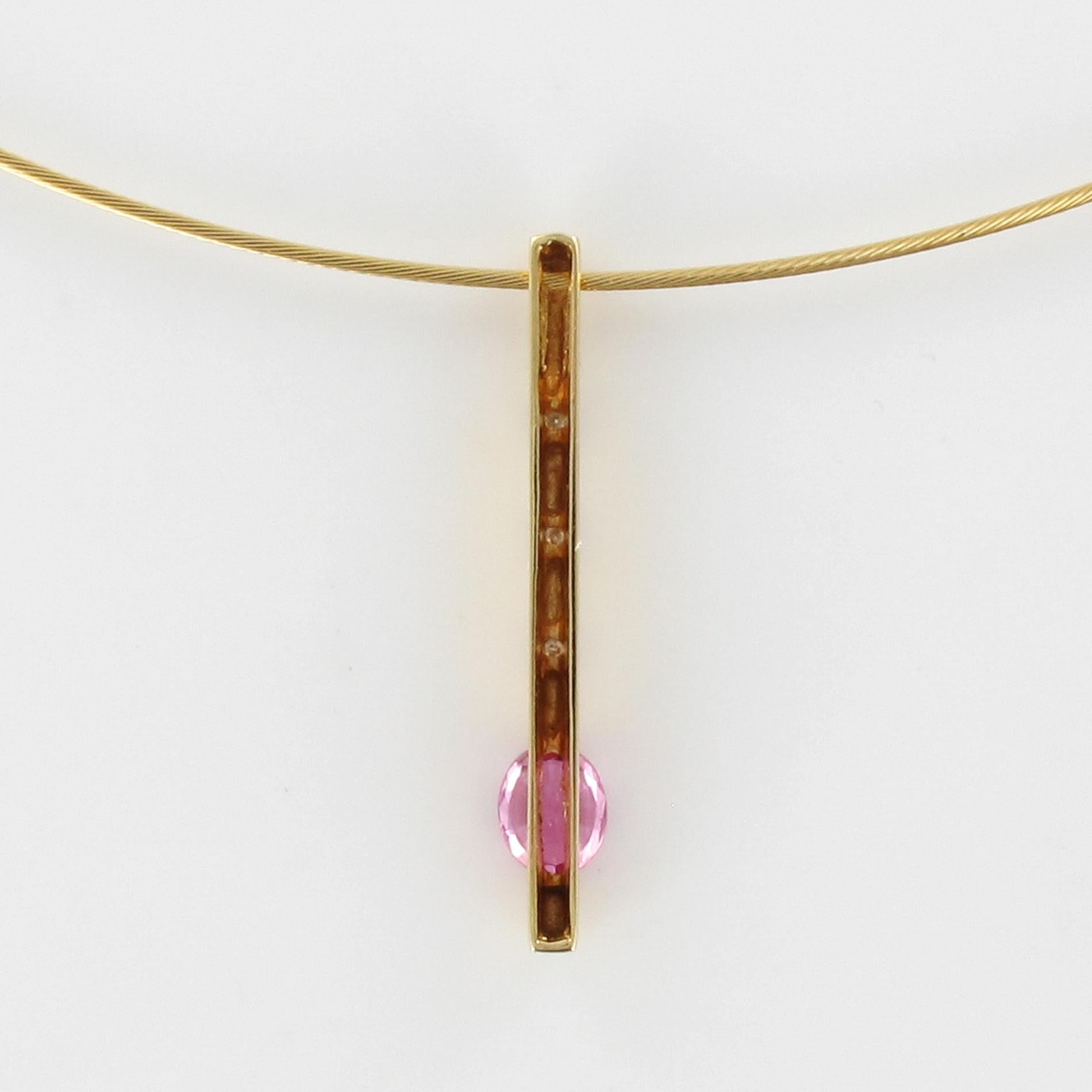Modern Gold Cable Necklace Diamond Pink Sapphire Pendant 4