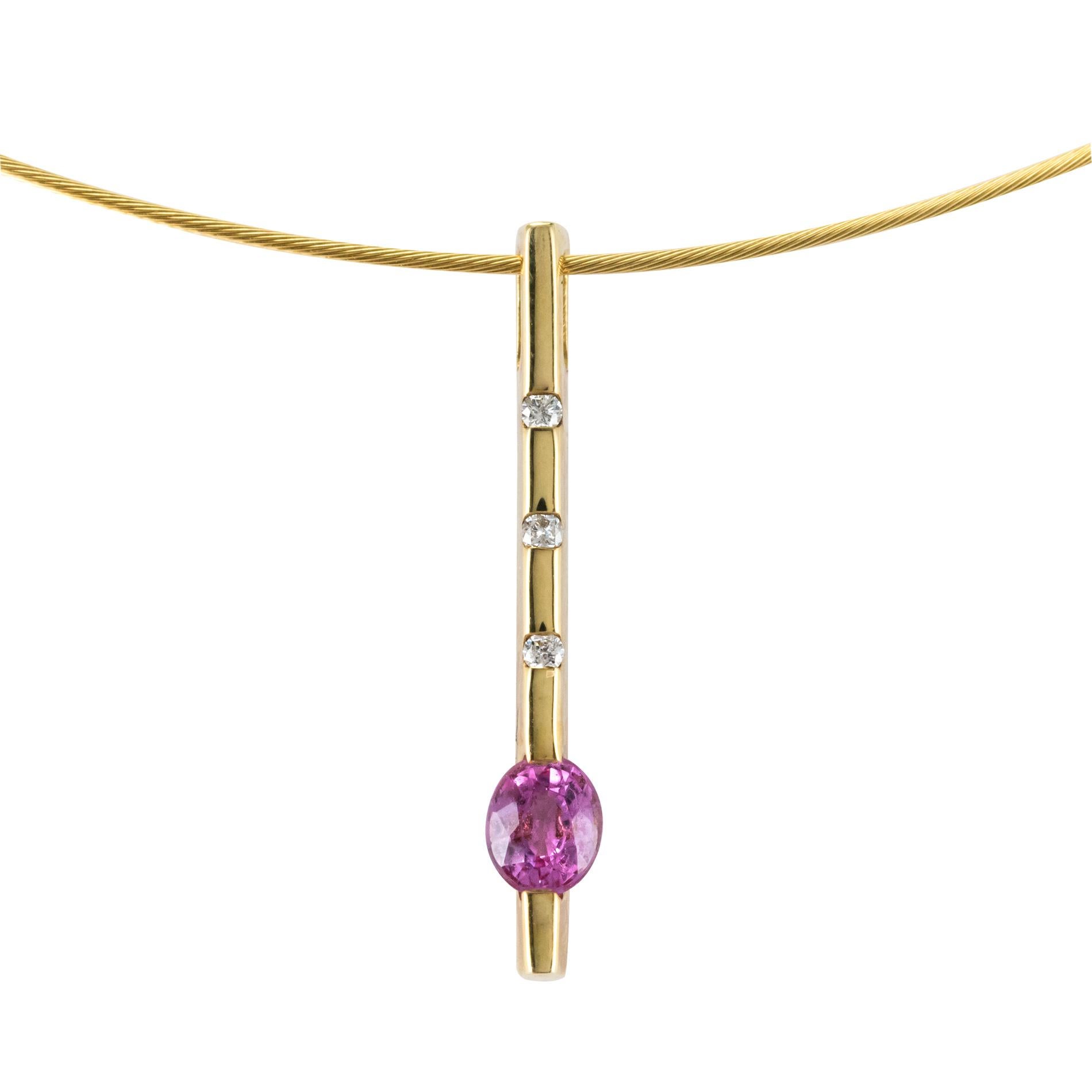 Modern Gold Cable Necklace Diamond Pink Sapphire Pendant