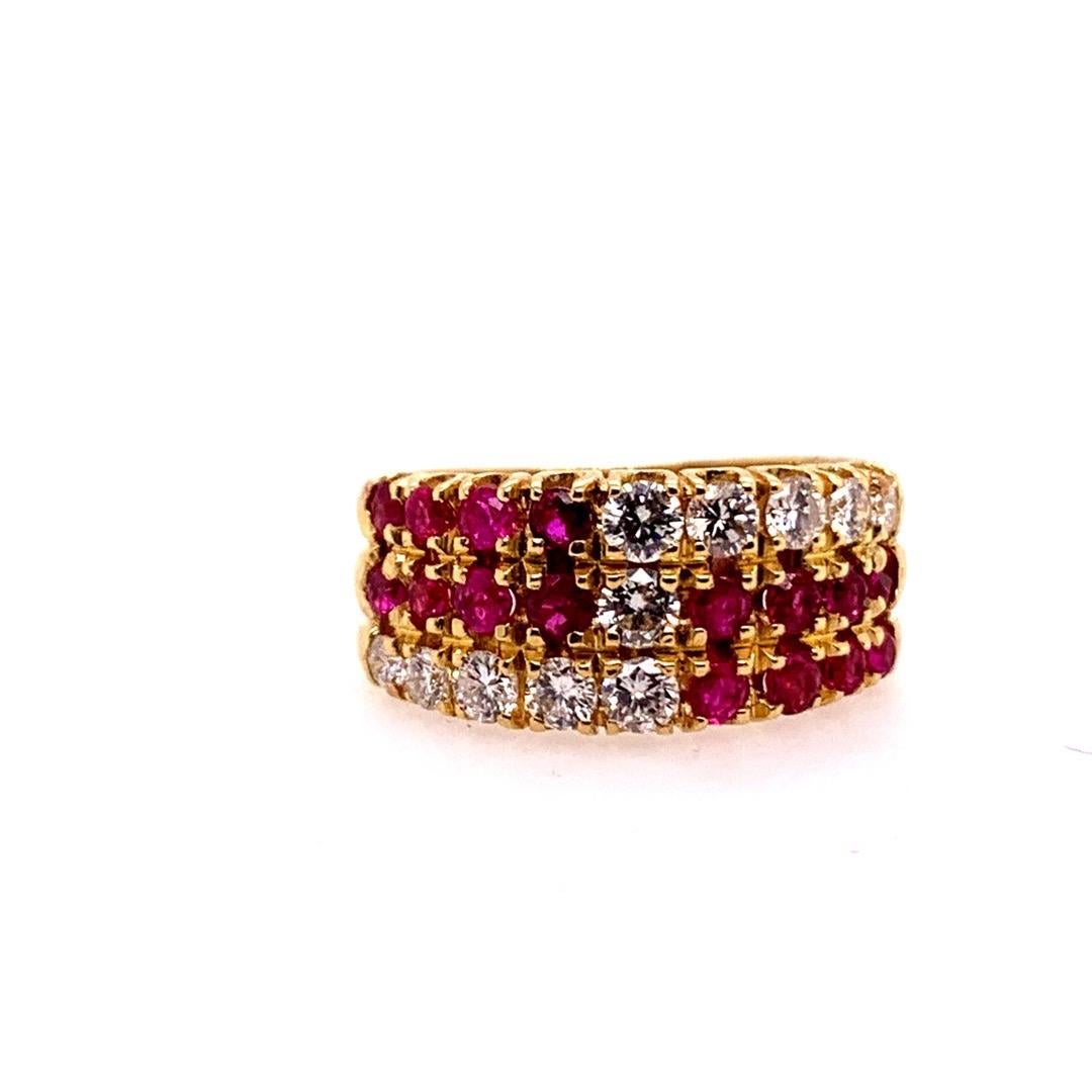 Retro Modern Gold Cocktail Band 1.50 Carat Natural Ruby Gem Stone & Diamond circa 1980 For Sale