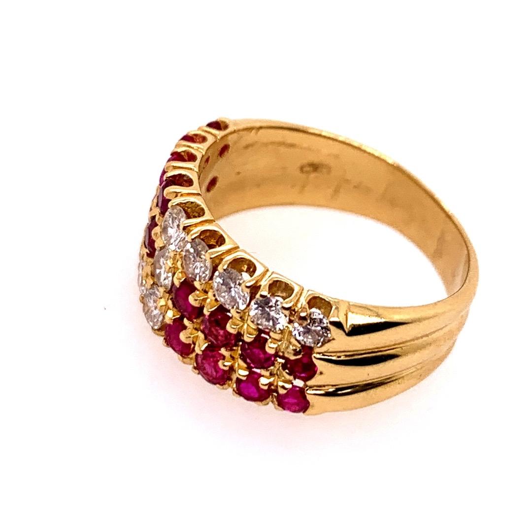 Women's Modern Gold Cocktail Band 1.50 Carat Natural Ruby Gem Stone & Diamond circa 1980 For Sale