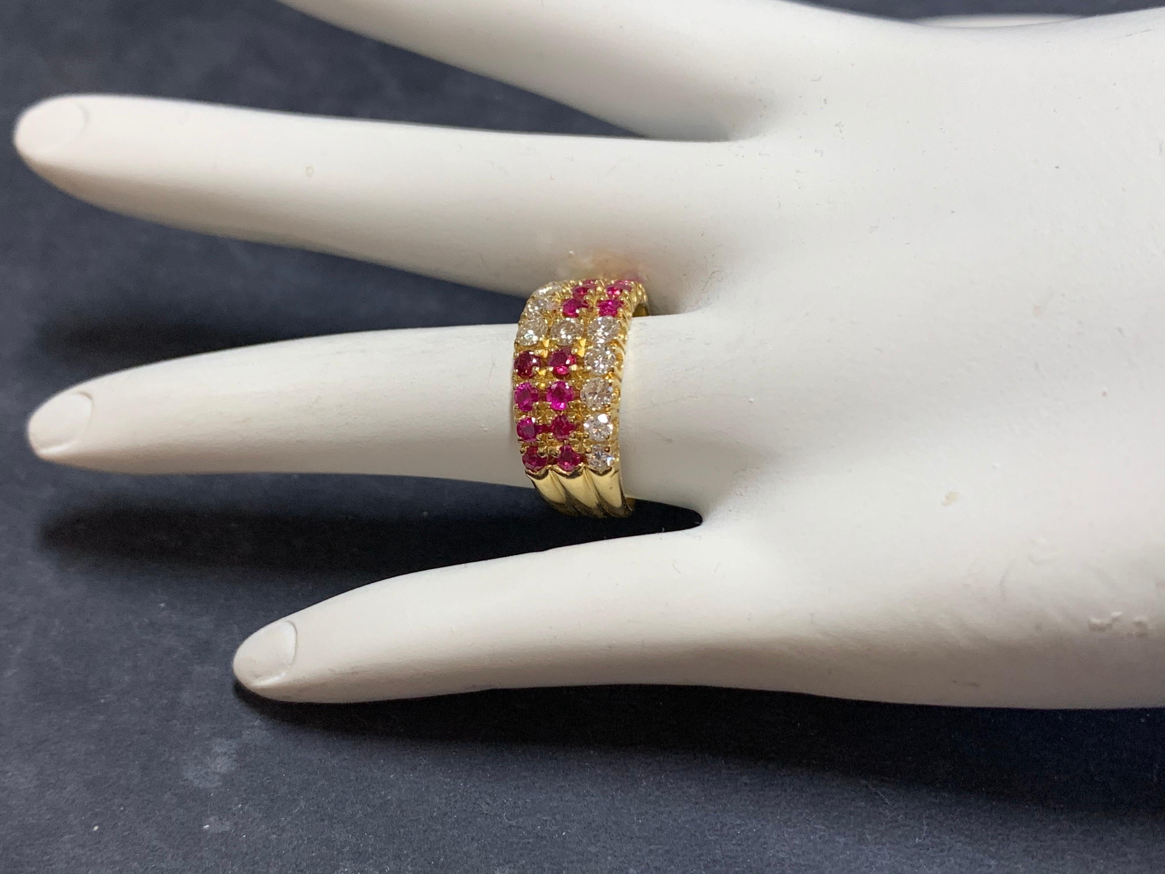 Modern Gold Cocktail Band 1.50 Carat Natural Ruby Gem Stone & Diamond circa 1980 For Sale 2