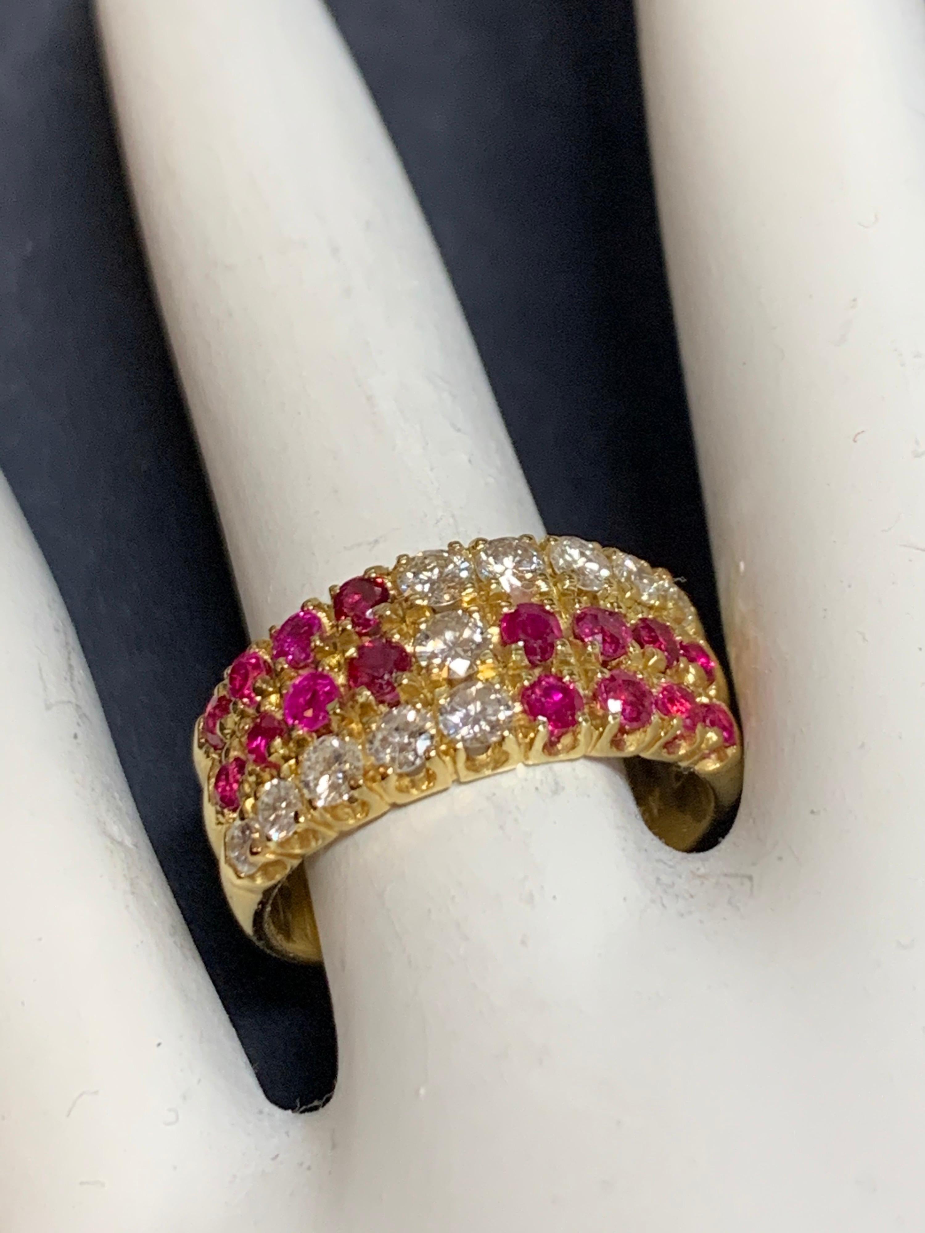 Modern Gold Cocktail Band 1.50 Carat Natural Ruby Gem Stone & Diamond circa 1980 For Sale 3