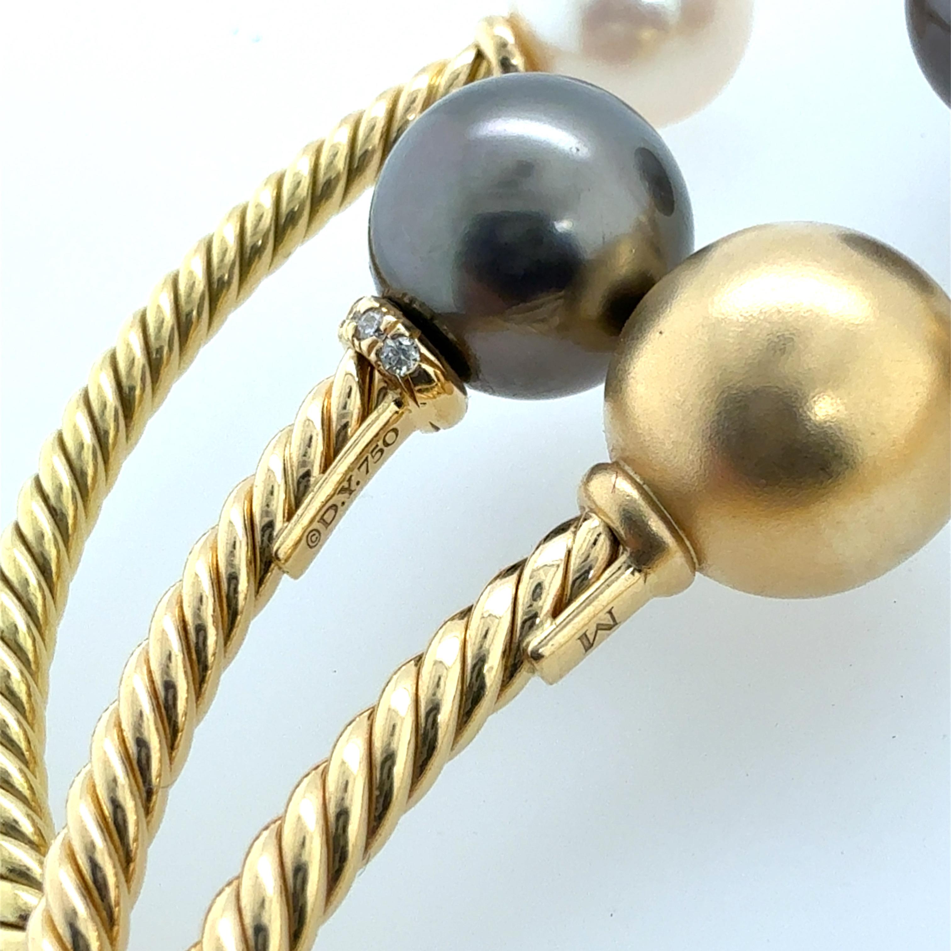 Modern Gold David Yurman Solari Pearl & Diamond Flex Bangle 3 Bracelet Set For Sale 1