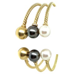 Modern Gold David Yurman Solari Pearl & Diamond Flex Bangle 3 Bracelet Set